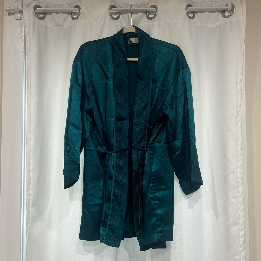 Victorias Secret Vintage Gold Label Teal Satin Robe